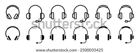 Headphones icons set. Wireless headphones vector symbols. Headset silhouette. Support Headphone illustration.