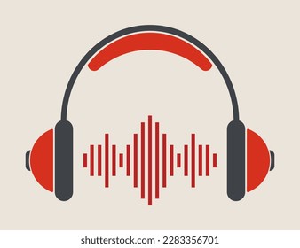 Headphones icons with sound wave beats, color equalizer. Flat design style. Vector color flat illustration.