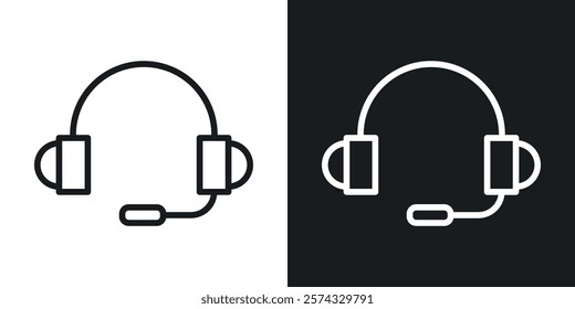 Headphones icons in thin black and white stroke liner style