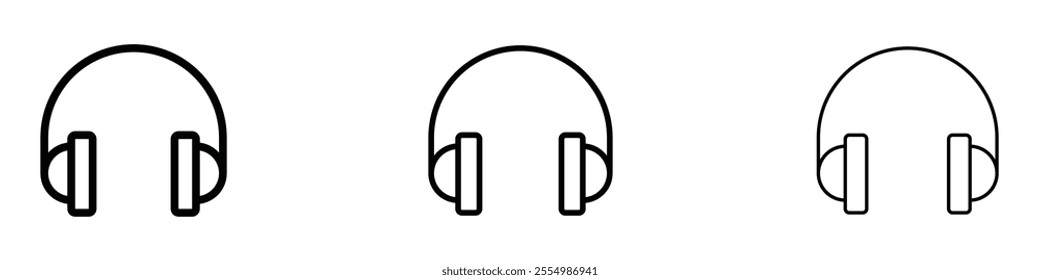 Headphones icons in tree different stroke sizes