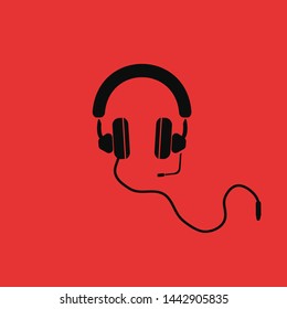 Headphones with an illustration of a mic vector icon with a red background - Vector