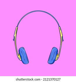 Headphones Illustration. Retro Headphones For Personal Cassette Player, Radio Or Boombox. 90s Style Vector. 1990s Technology. Nostalgia For The 90s.