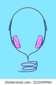 Headphones Illustration. Retro Headphones For Personal Cassette Player, Radio Or Boombox. 90s Style Vector. 1990s Technology. Nostalgia For The 90s.