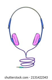 Headphones Illustration. Retro Headphones For Personal Cassette Player, Radio Or Boombox. 90s Style Vector. 1990s Technology. Nostalgia For The 90s.