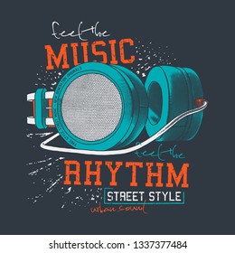 Headphones illustration for t-shirt in 3 colors.