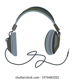 Headphones isolated on white, vector illustration, flat design, music or podcasting concept. 