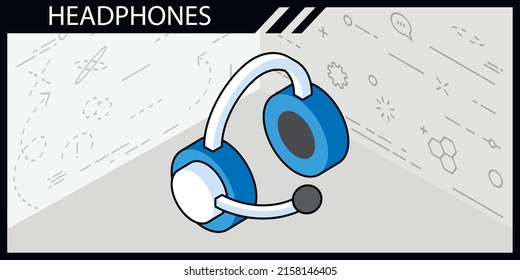 Headphones isometric design icon. Vector web illustration. 3d colorful concept