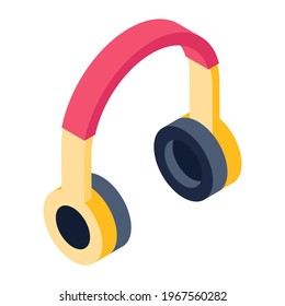 Headphones isometric vector, listening audio gadget 