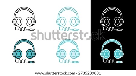 Headphones with jack plug icon for audio devices and sound settings in line and fill style
