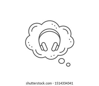 Headphones line icon. Chat bubble design. Music listening device sign. DJ or Audio symbol. Outline concept. Thin line headphones icon. Vector