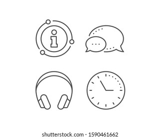 Headphones line icon. Chat bubble, info sign elements. Music listening device sign. DJ or Audio symbol. Linear headphones outline icon. Information bubble. Vector