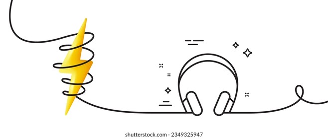 Headphones line icon. Continuous one line with curl. Music listening device sign. DJ or Audio symbol. Headphones single outline ribbon. Loop curve with energy. Vector