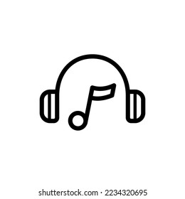 Headphones line icon. Songs, singing, bass, musician, genre, hits, relaxation, melody, note, hearing, musical instruments, concert, composer. Music concept. Vector black line icon