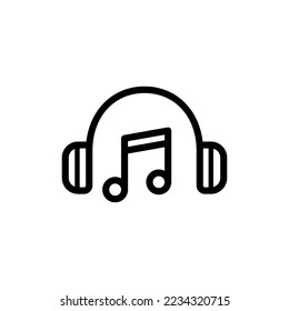 Headphones line icon. Songs, singing, note, hearing, bass, musician, genre, hits, relaxation, melody, musical instruments, concert, composer. Music concept. Vector black line icon