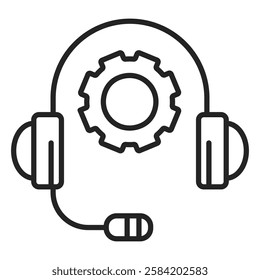 Headphones line icon vector isolated. Customer service, online consultation. Communication with customer. Remote help, contact us. Simple symbol of headset and gear.