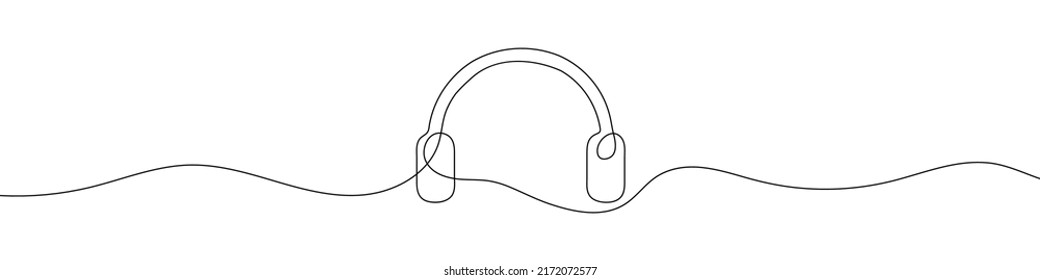 Headphones linear background. One continuous line drawing of earphones. Vector illustration. Earphones symbol