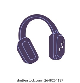 Headphones to listen to music. Headset for audio podcast. Black earphones to play video games and streaming. Modern computer accessory, device. Flat isolated vector illustration on white background