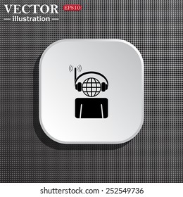 with headphones listening to music, head planet.  Vector illustration, EPS 10