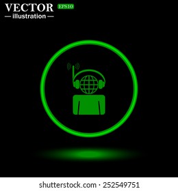 with headphones listening to music, head planet.  Vector illustration, EPS 10
