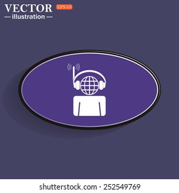 with headphones listening to music, head planet.  Vector illustration, EPS 10