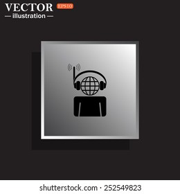 with headphones listening to music, head planet.  Vector illustration, EPS 10