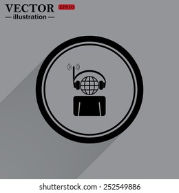 with headphones listening to music, head planet.  Vector illustration, EPS 10