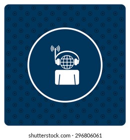 with headphones listening to music, head planet. icon. vector design