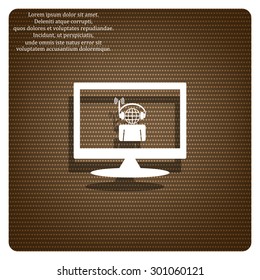 with headphones listening to music, head planet. icon. vector design