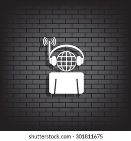 with headphones listening to music, head planet. icon. vector design