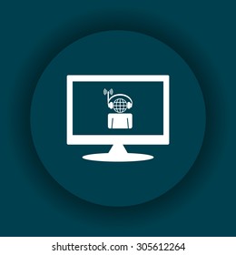 with headphones listening to music, head planet. icon. vector design