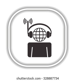 with headphones listening to music, head planet.  Modern design flat style icon