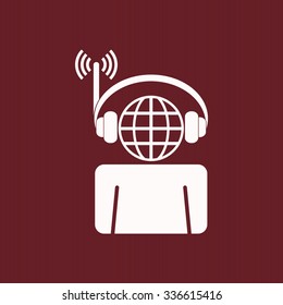 with headphones listening to music, head planet. icon. vector design