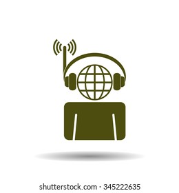 with headphones listening to music, head planet. icon. vector design