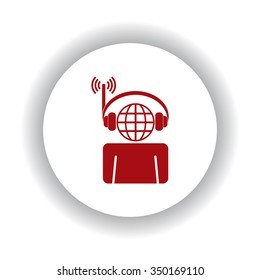 with headphones listening to music, head planet icon, vector illustration. Flat design style