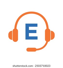 Headphones Logo combine with letter E vector template