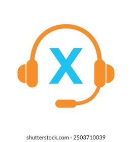 Headphones Logo combine with letter X vector template