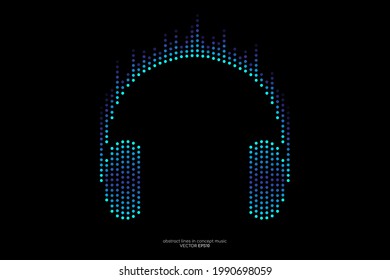 Headphones logo icon by blue light dots equalizer sound wave isolated on black background in concept music, streaming music, audio technology.