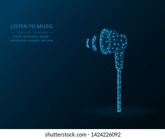 Headphones low poly design, polygonal audio equipment, listen to music vector illustration on black background