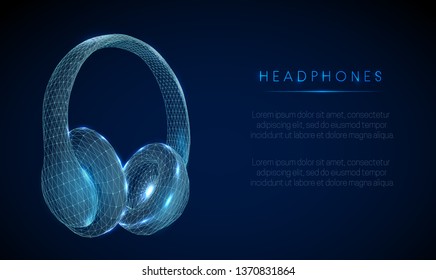 Headphones.  Low poly style design. Abstract geometric background. Wireframe light connection structure. Modern 3d graphic concept. Isolated vector illustration.