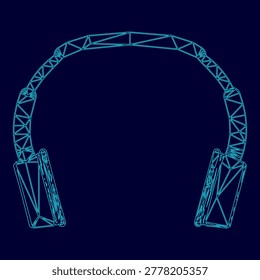 Headphones low poly triangulation triangulated polygonal electric cyan blue vibrant aqua neon color vector illustration image outline contour line style