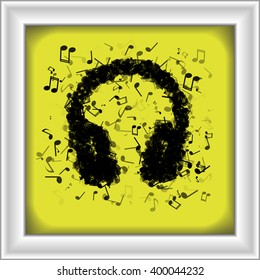 Headphones made from various music notes with different opacities