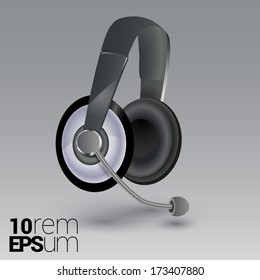 Headphones with mic. Headphone icon. Support icon. Support center. Clock support. Vector stock illustration