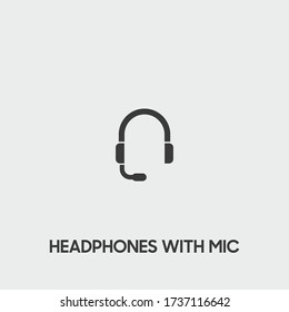 Headphones With Mic Icon. Headphones With Mic Vector On Gray Background