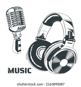 headphones and mic vector illustration.