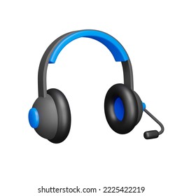 Headphones with microphone 3d icon. Isolated object on transparent background