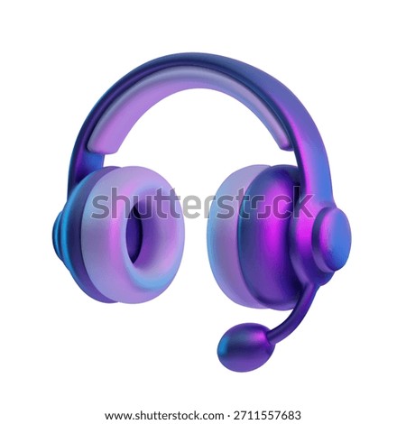 Headphones with microphone 3D plastic style vector icon. Cartoon portable wireless stereo headset. Musical, gaming entertainment and communication equipment accessory gadget isolated on white