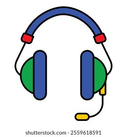 Headphones With Microphone Flat Icon Isolated On White Background