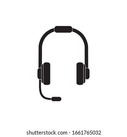 headphones with microphone headset melody sound music vector illustration silhouette style icon