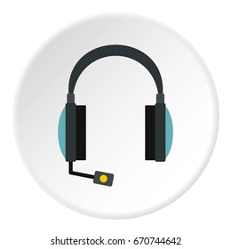 Headphones with microphone icon in flat circle isolated vector illustration for web