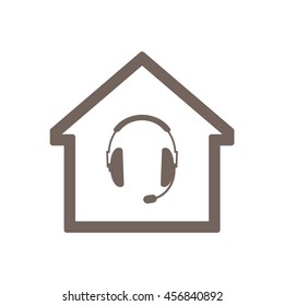  Headphones with microphone  icon.  Flat design. Vector illustration.